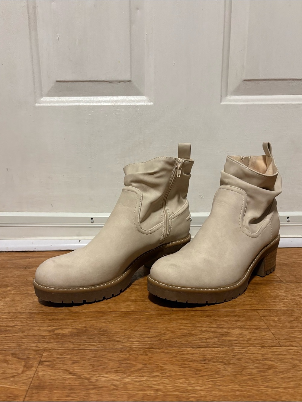 Women's Cream Ankle Boots - Sleek Chunky Heel